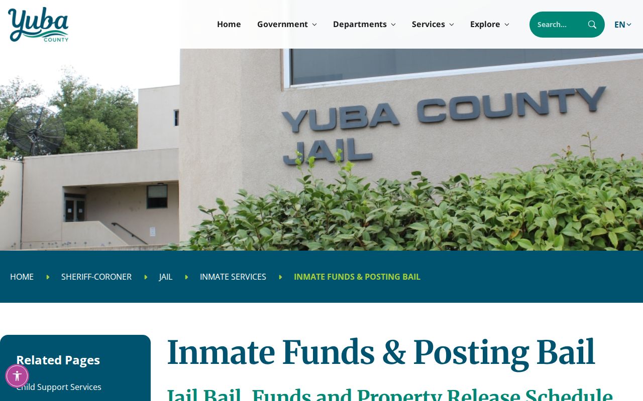 Yuba County bail and property release information for released inmates
