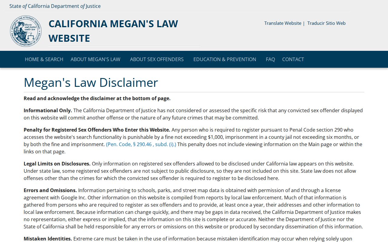 California Megan's Law registry for Yuba County released registrant lookup