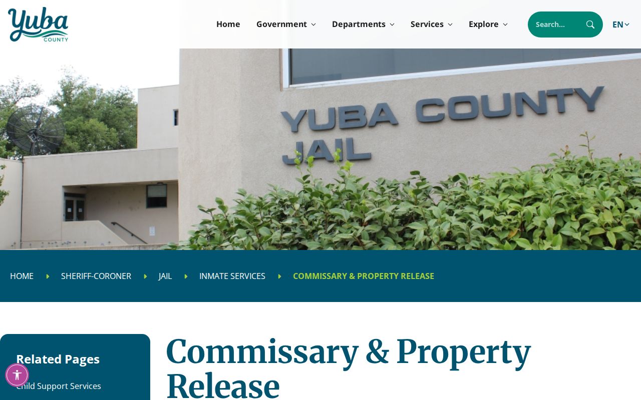 Yuba County Jail property pickup rules after inmate release