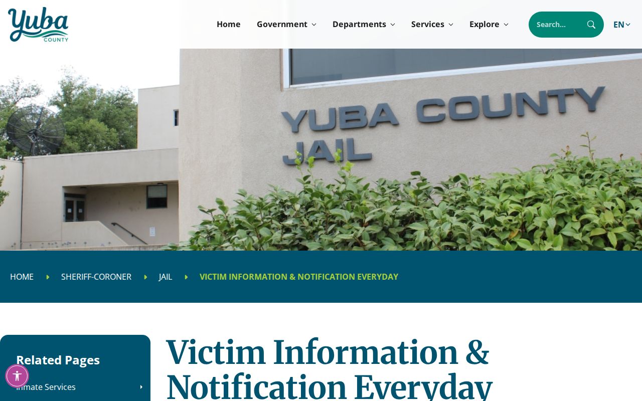 Yuba County VINE release notification page for released inmates